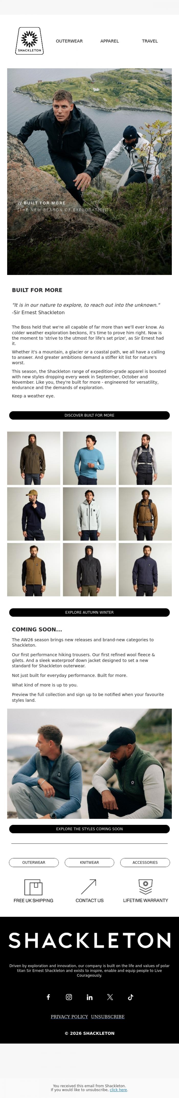 Email Design Inspiration from Shackleton, BUILT FOR MORE // The New Season Of Exploration