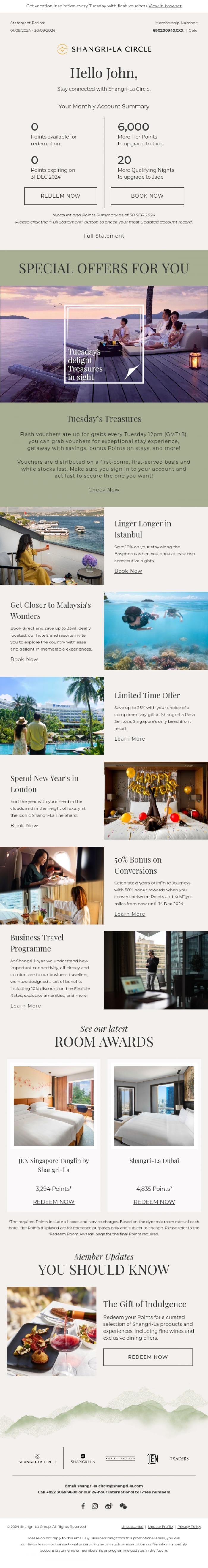 Email Design Inspiration from Shangri-La Circle, [Your Account Summary] Start Planning Your Dream Holiday