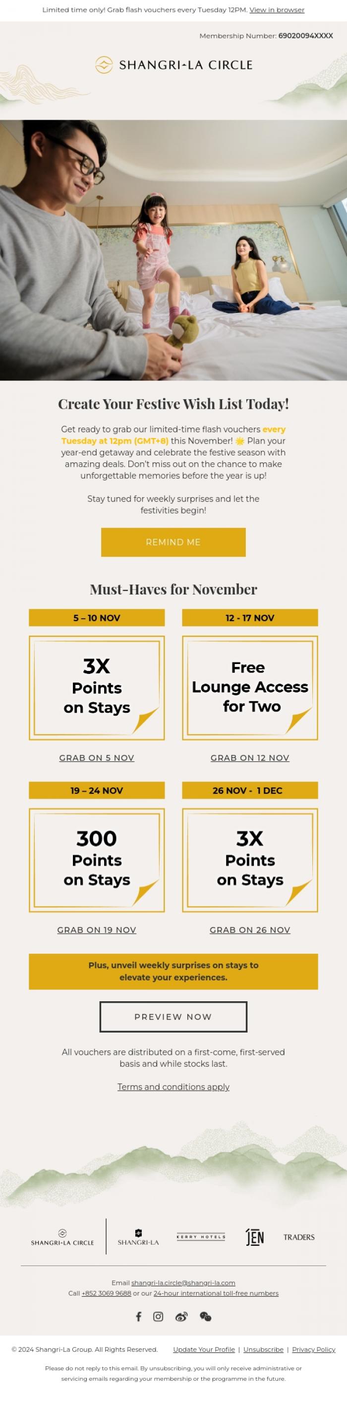 Email Design Inspiration from Shangri-La Circle, November Offers for a Joyful Festive Season