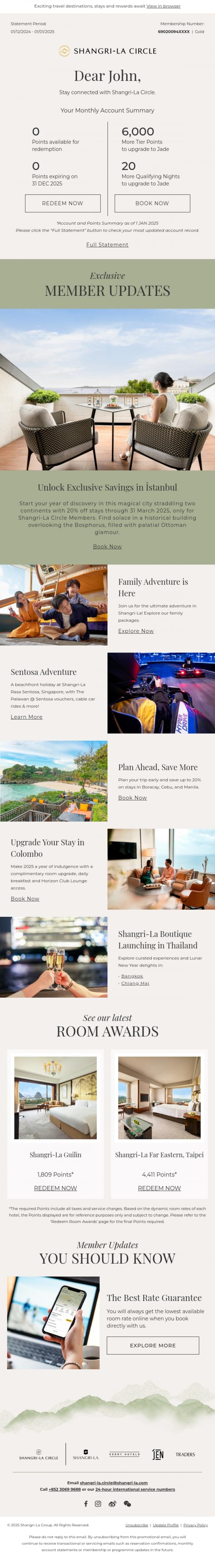 Email Design Inspiration from Shangri-La Circle, [Your Account Summary] Warm Wishes for the New Year