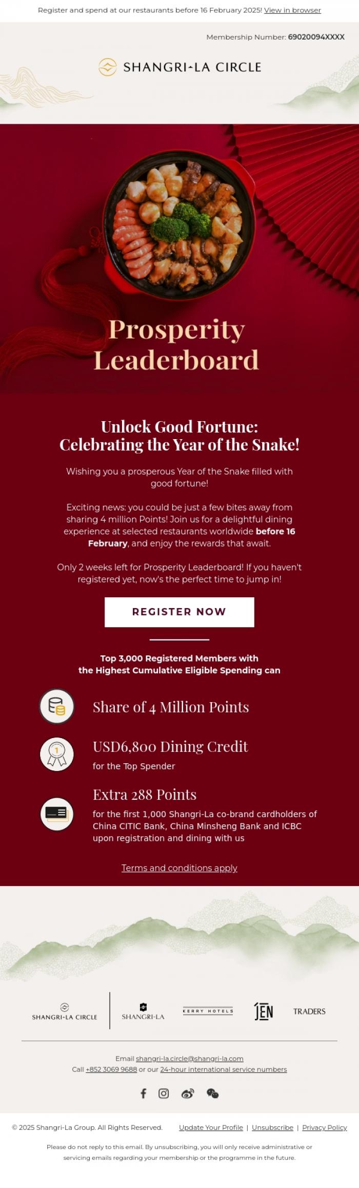 Email Design Inspiration from Shangri-La Circle, 2 Weeks More! Grab Your Share of 4 Million Points💰