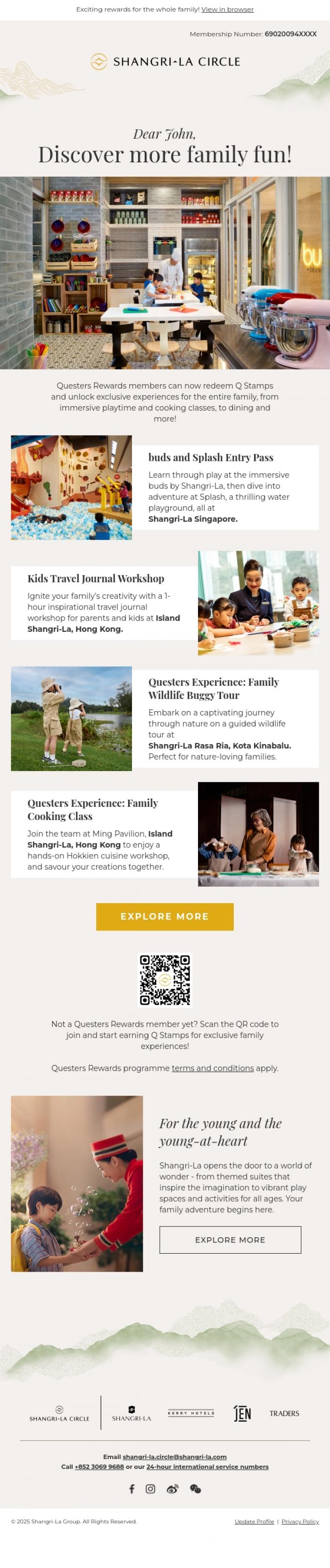 Email Design Inspiration from Shangri-La Circle, Redeem Family Adventures with Questers Rewards