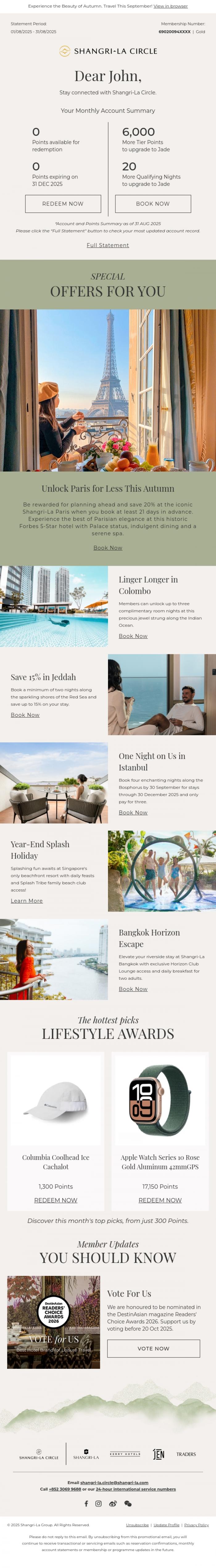 Email Design Inspiration from Shangri-La Circle, [Your Account Summary] A Season of Change and New Discoveries