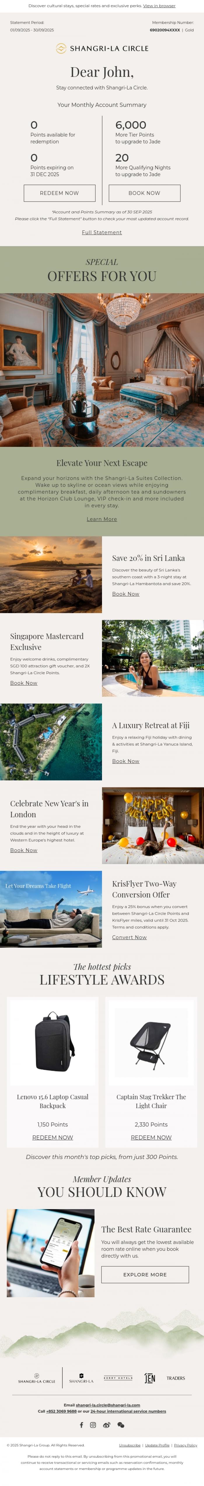Email Design Inspiration from Shangri-La Circle, [Your Account Summary] Explore the Delights of the Season
