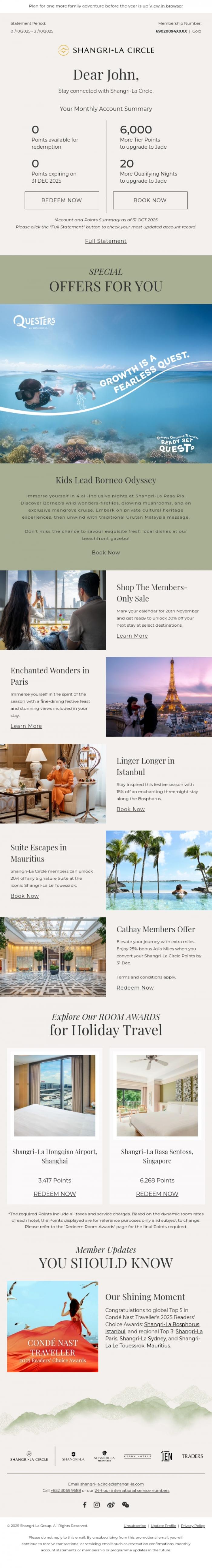 Email Design Inspiration from Shangri-La Circle, [Your Account Summary] Step into Your Year-End Adventure