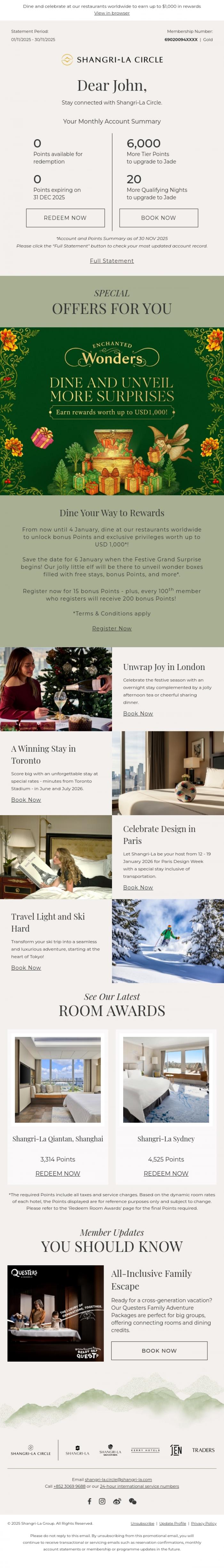 Email Design Inspiration from Shangri-La Circle, [Your Account Summary] Get Ready to Unwrap Festive Rewards