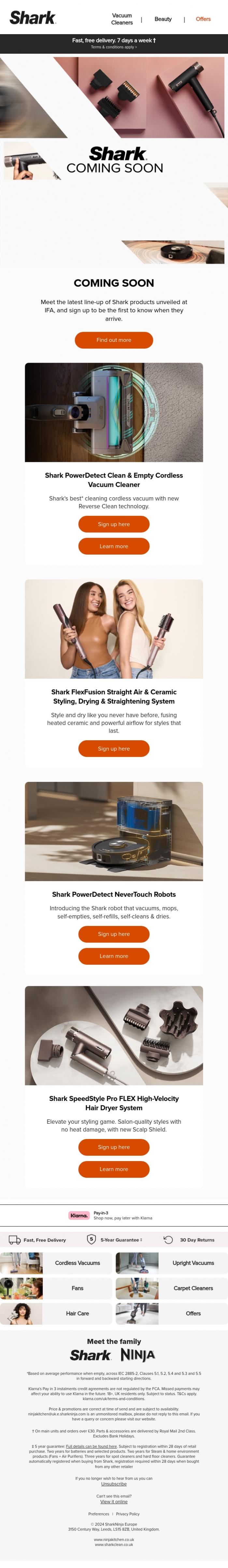 Email Design Inspiration from Shark, A whole bunch of new products are coming...