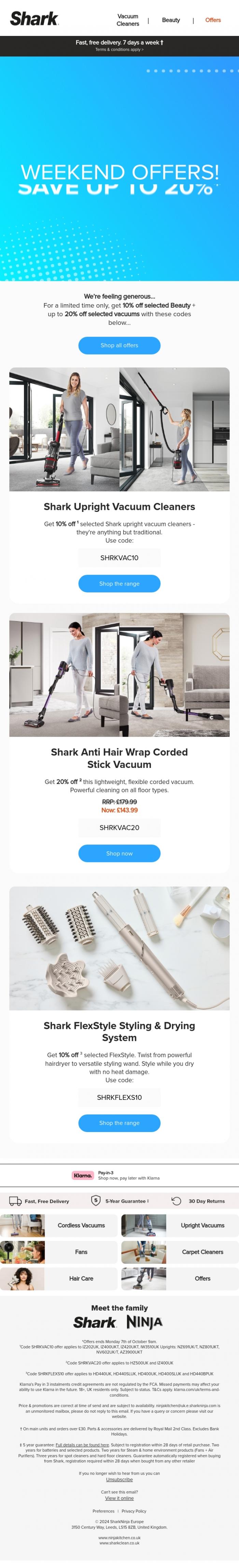 Email Design Inspiration from Shark, Limited time only! Save up to 20% 😍