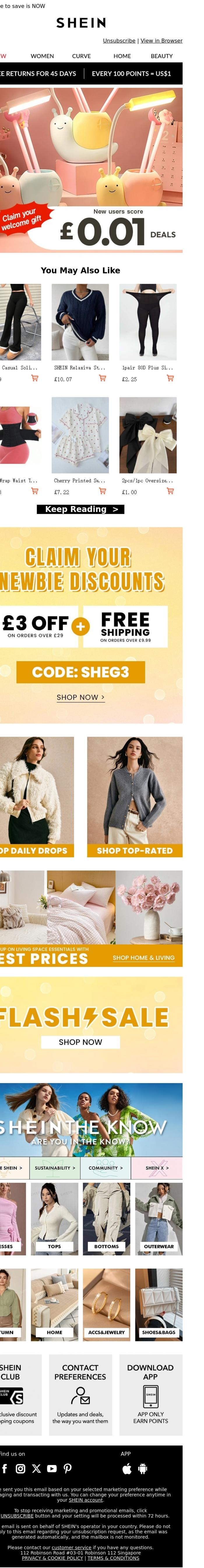Email Design Inspiration from SHEIN, New users shop as low as &pound;0.01