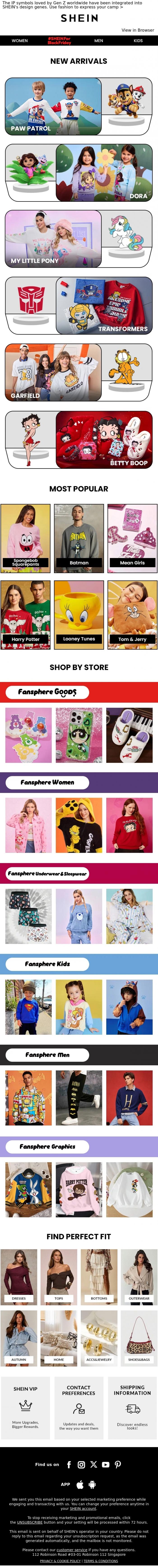 Email Design Inspiration from SHEIN, SHEINCollabs | Pop Culture, Your Wardrobe