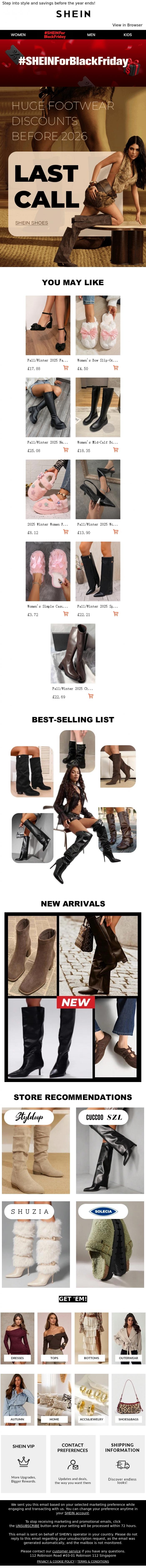 Email Design Inspiration from SHEIN, Year-End Shoe Sale✨Huge Footwear Discounts Before 2026！