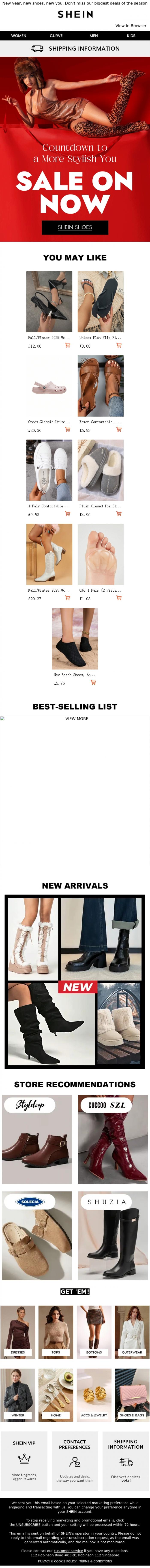 Email Design Inspiration from SHEIN, SHEIN SHOES | Sale On Now！Countdown to a More Stylish You