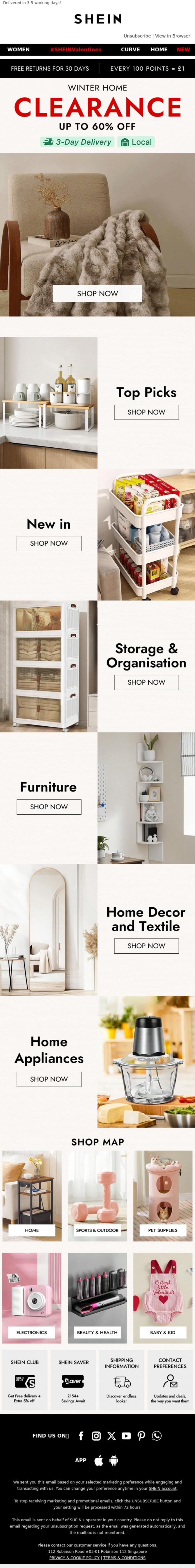 Email Design Inspiration from SHEIN, 🔥Winter Home Clearance - Shop before it sells out🔥