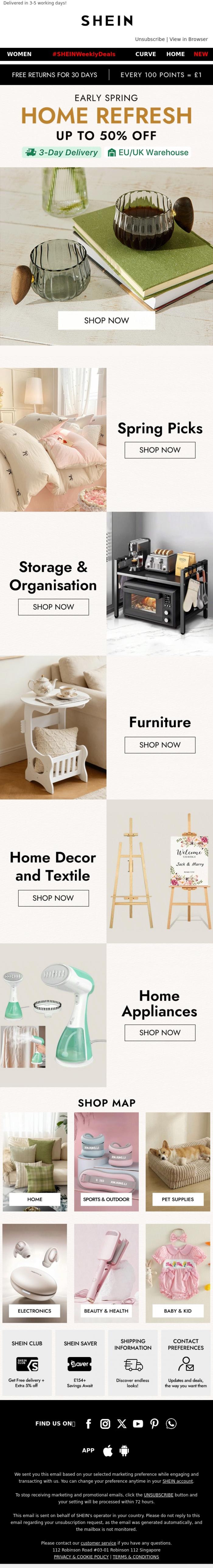 Email Design Inspiration from SHEIN, 💐Spring into Savings - Up to 50% off Spring homeware
