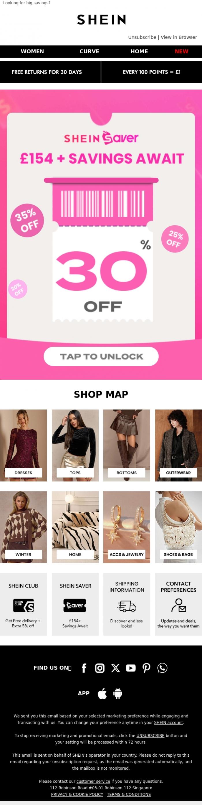 Email Design Inspiration from SHEIN, SHEIN SAVER🤝 &pound;154.00+ Savings Await! 💸