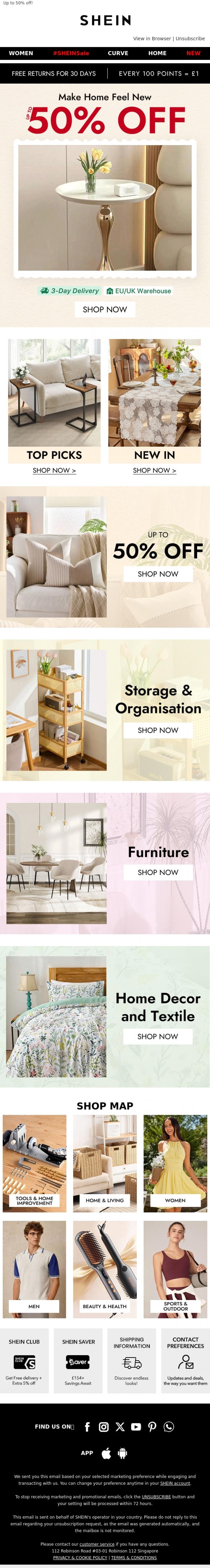 Email Design Inspiration from SHEIN, 🚚3 Days delivery: Make Home Feel New!
