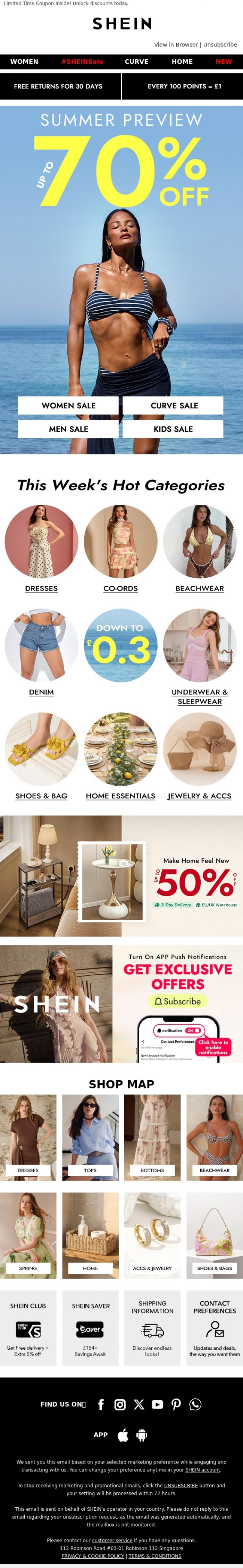 Email Design Inspiration from SHEIN, HOT NEW DROPS ON SALE! 🎁Up to 70% OFF-Style Steals Await! 🛍️💥