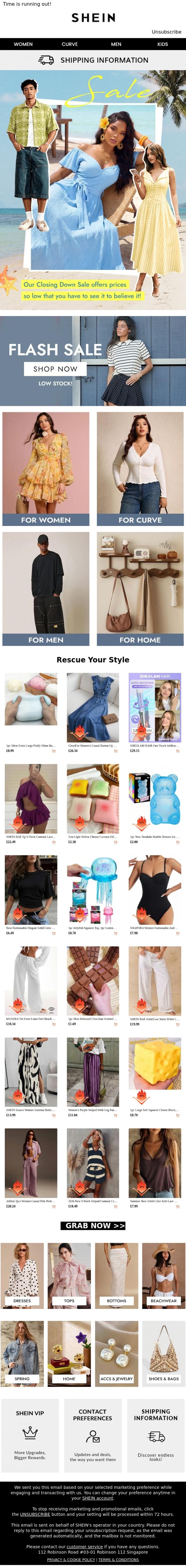 Email Design Inspiration from SHEIN, Closing Out - Prices Slashed!