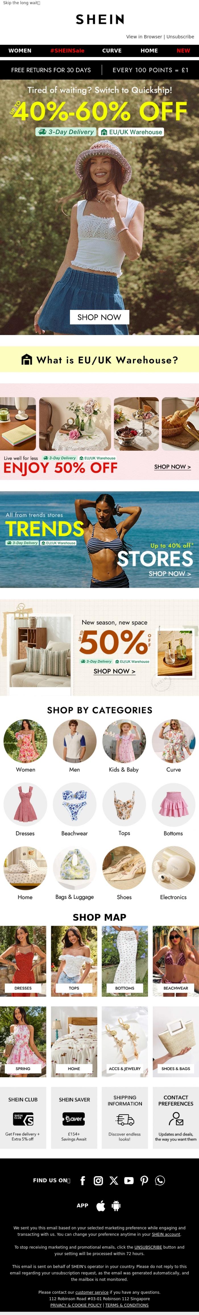 Email Design Inspiration from SHEIN, Delivered in 3-5 working days！Top picks for warmer days ☀️
