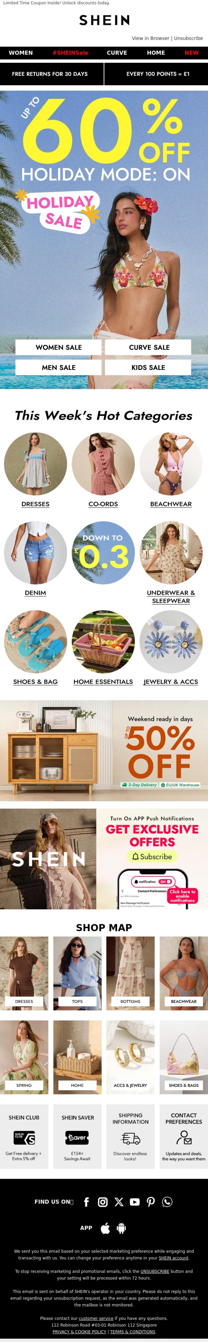 Email Design Inspiration from SHEIN, Holiday Mode: On! 🎁Up to 60% OFF-Style Steals Await! 🛍️💥