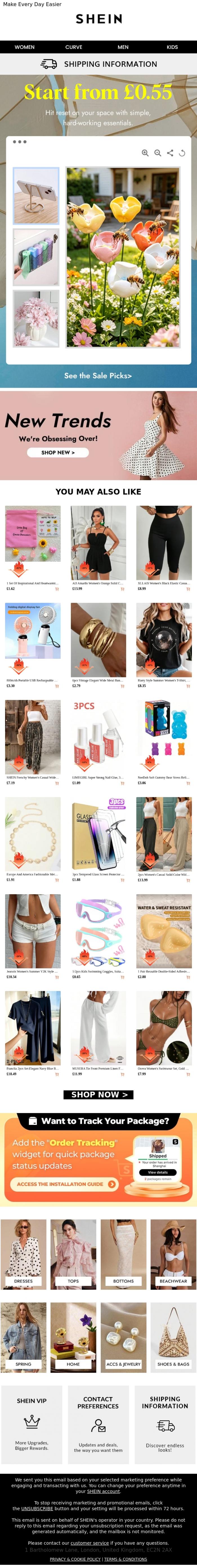 Email Design Inspiration from SHEIN, Start from &pound;0.55 🏡 SALE on Home Essentials - Restock the Basics in One Go.