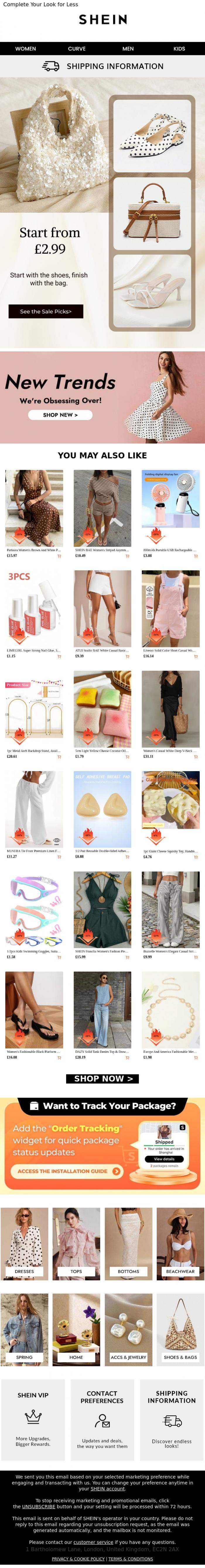 Email Design Inspiration from SHEIN, 👜Start from &pound;2.99 | SALE on Shoes & Bags