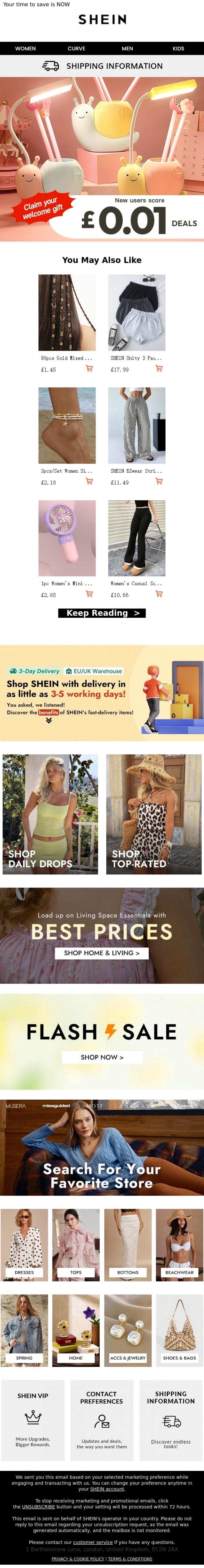 Email Design Inspiration from SHEIN, New users shop as low as &pound;0.01