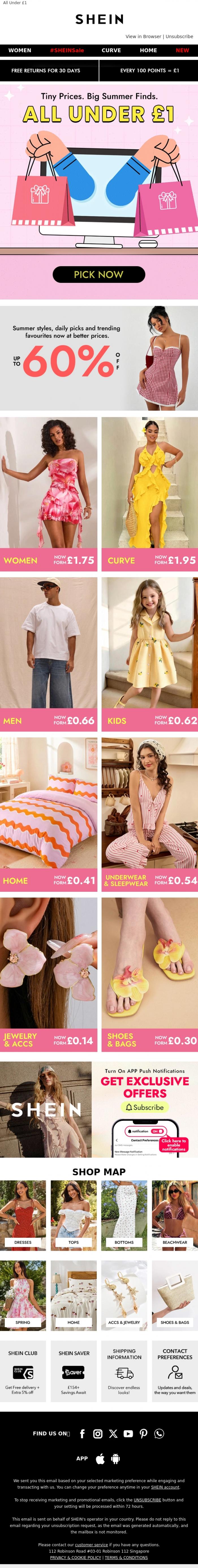 Email Design Inspiration from SHEIN, theemailgallery, All Under &pound;1 Is Back
