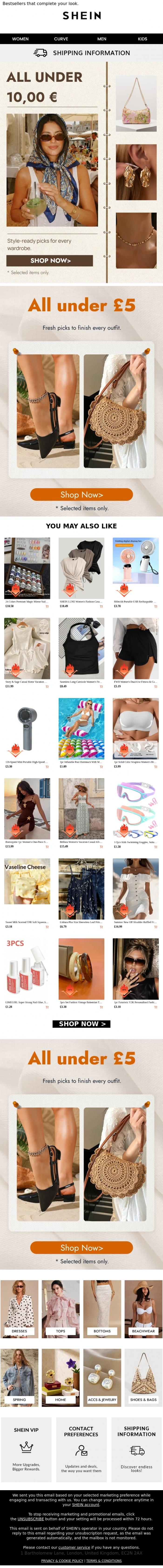 Email Design Inspiration from SHEIN, All under &pound;10 | 💕Top-rated shoes and bags added this week.