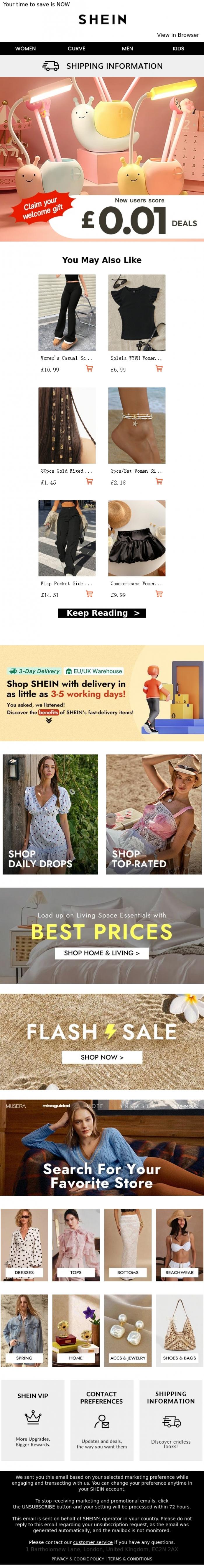 Email Design Inspiration from SHEIN, New users shop as low as &pound;0.01