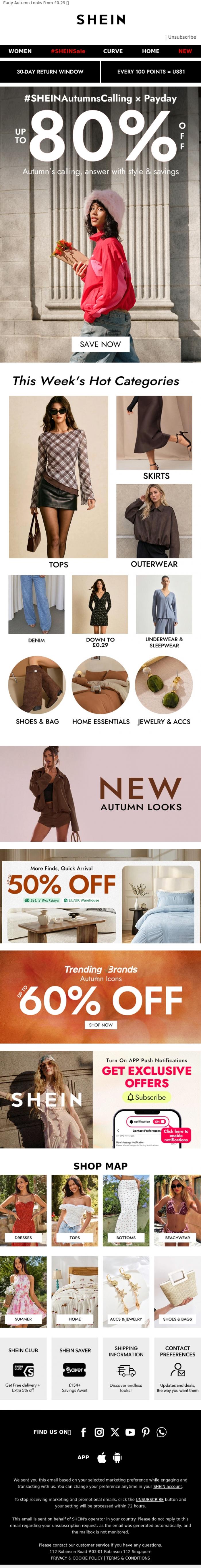 Email Design Inspiration from SHEIN, DOWN TO &pound;0.29 🍁 Give Autumn A Fresh Start