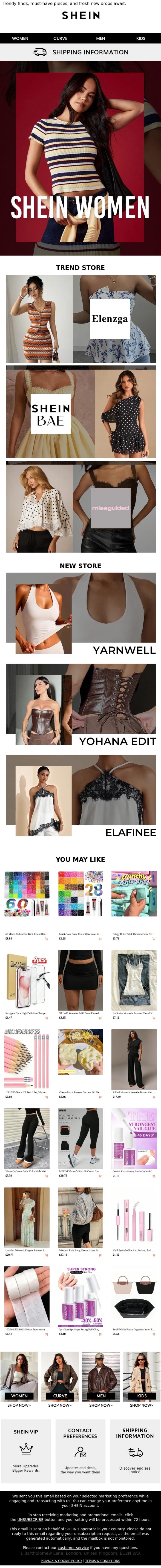 Email Design Inspiration from SHEIN, New Women's Shops, Endless Style
