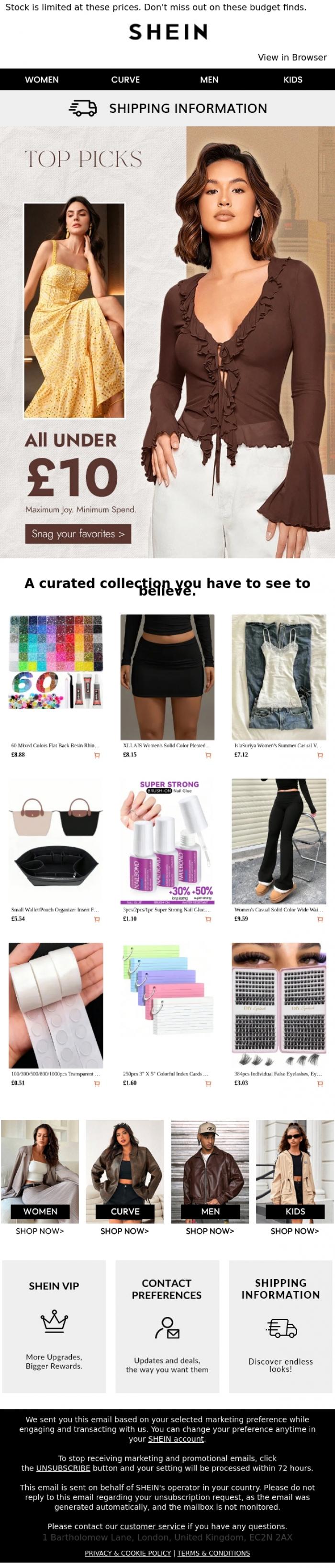 Email Design Inspiration from SHEIN, Going fast: Our UNDER &pound;10 favorites! 🏃&zwj;♂️💨