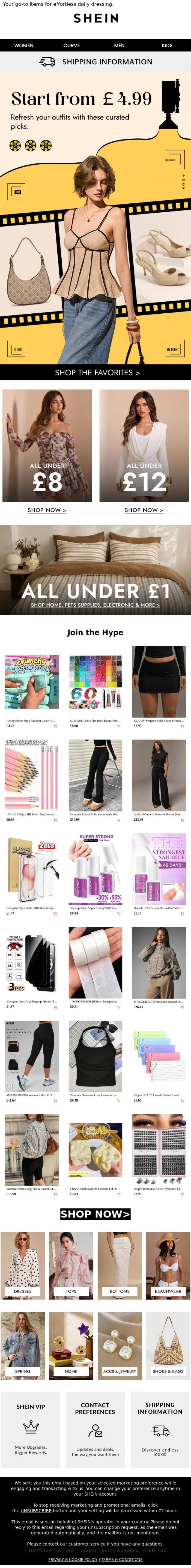 Email Design Inspiration from SHEIN, Start from ￡4.99 | Season's Favorites: Fresh Trending Pieces