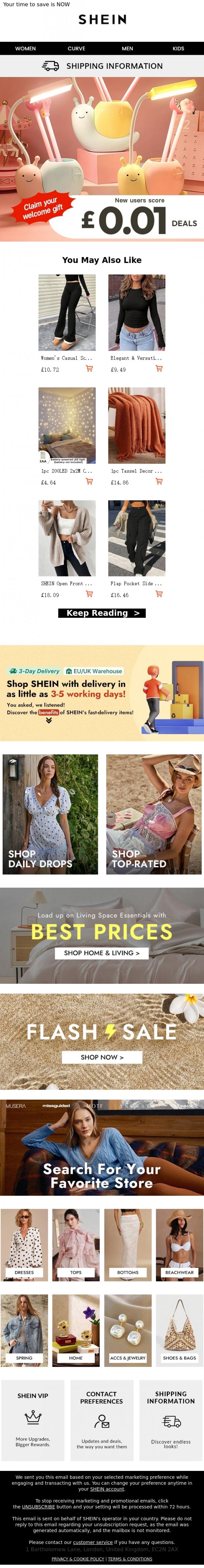 Email Design Inspiration from SHEIN, New users shop as low as &pound;0.01