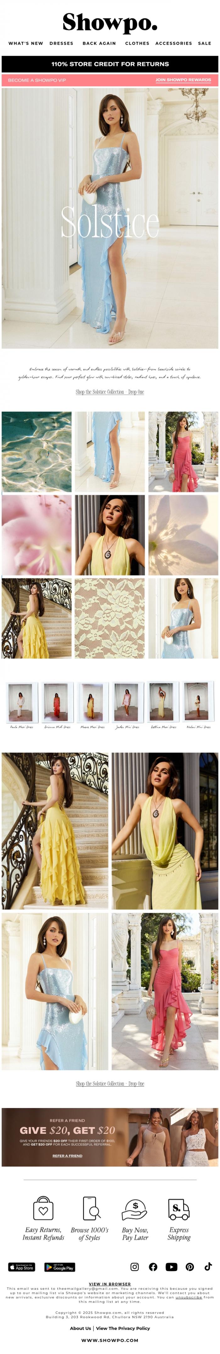 Email Design Inspiration from Showpo, Step Into Summer with Solstice