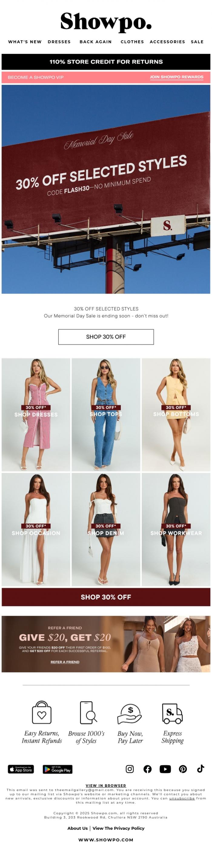 Email Design Inspiration from Showpo, LAST CHANCE! Sale Is Ending!