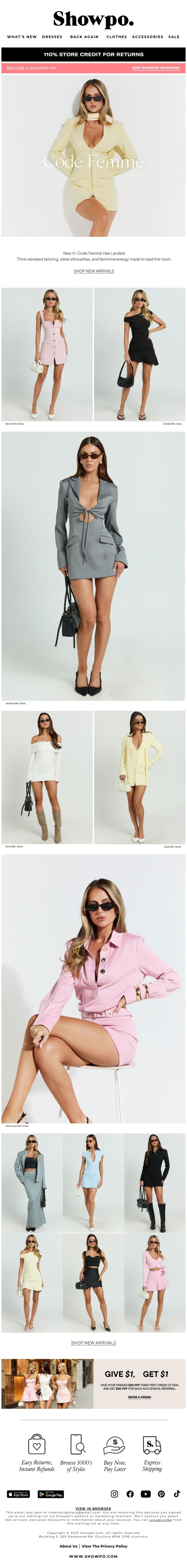 Email Design Inspiration from Showpo, New In: Code Femme