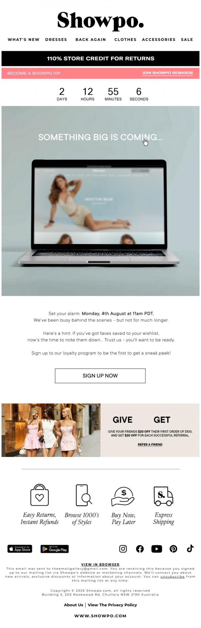 Email Design Inspiration from Showpo, Something BIG Is Coming