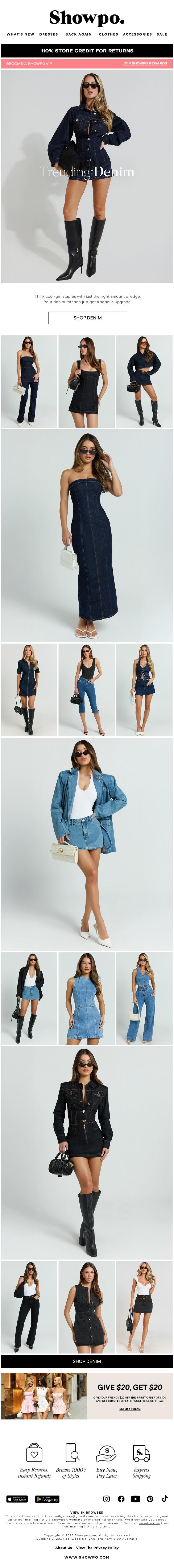 Email Design Inspiration from Showpo, Destination Denim
