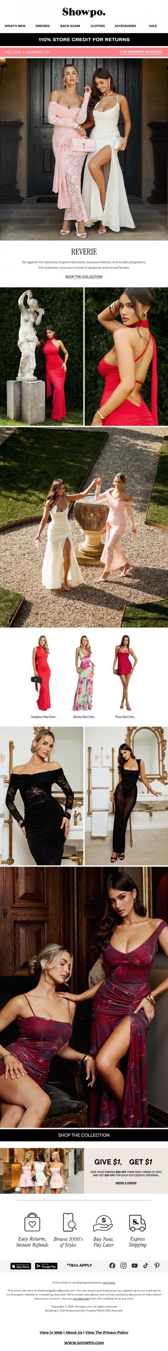Email Design Inspiration from Showpo, Reverie: The Occasion Collection