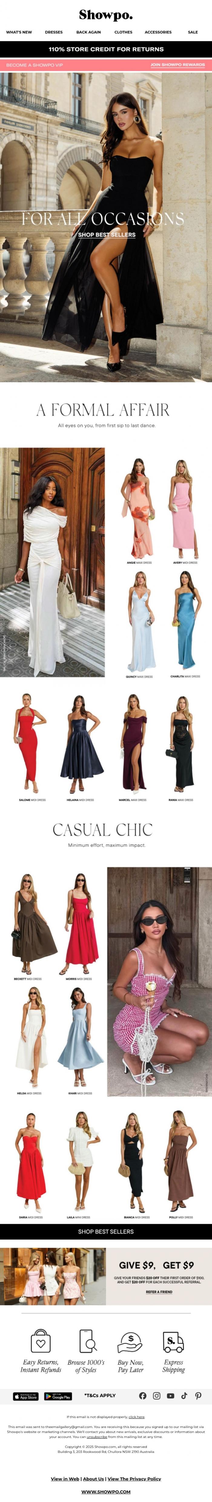 Email Design Inspiration from Showpo, Your September Outfit Calendar