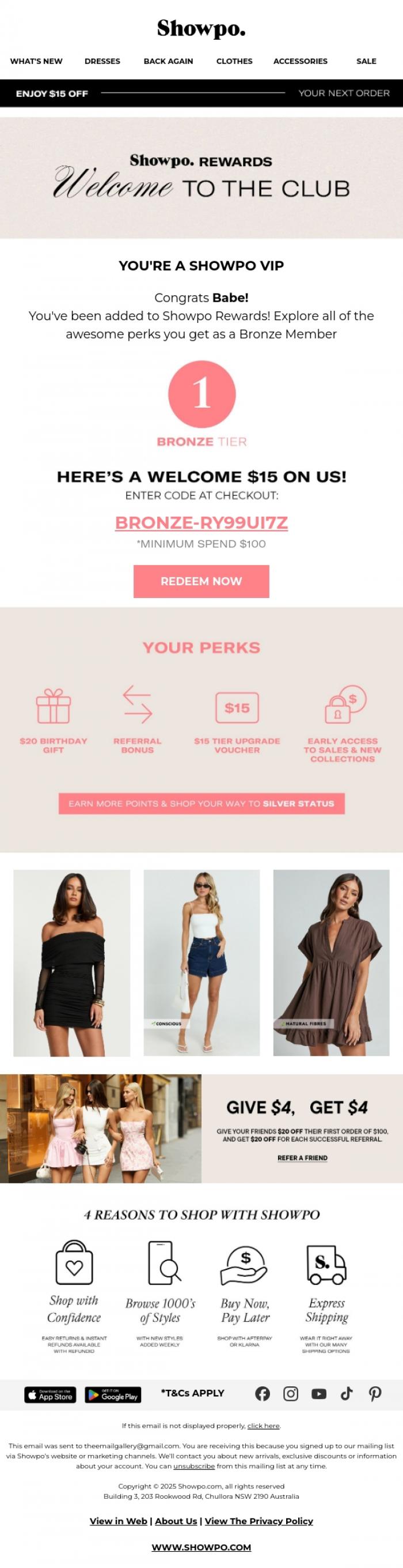 Email Design Inspiration from Showpo, You're in! Claim Your Discount