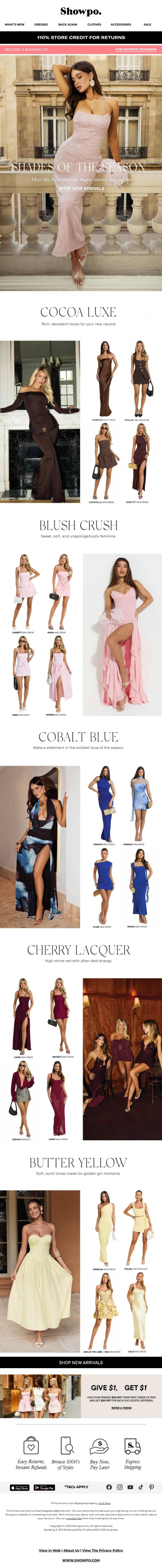 Email Design Inspiration from Showpo, Trending: The Color of the Season