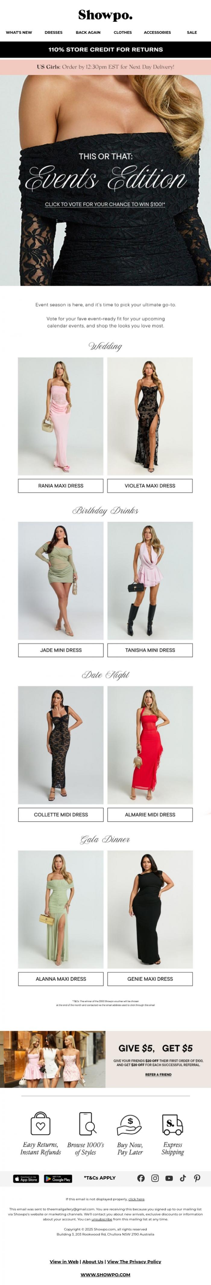 Email Design Inspiration from Showpo, Who Are You Voting For?