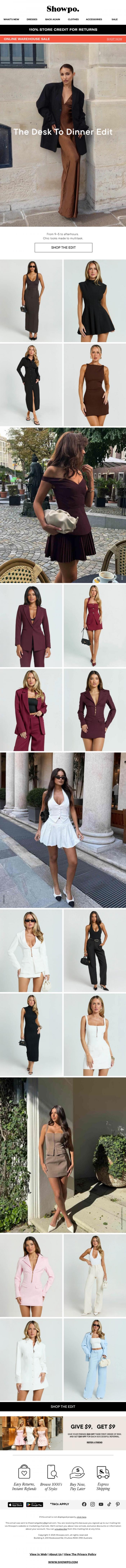 Email Design Inspiration from Showpo, Outfits That Work Overtime