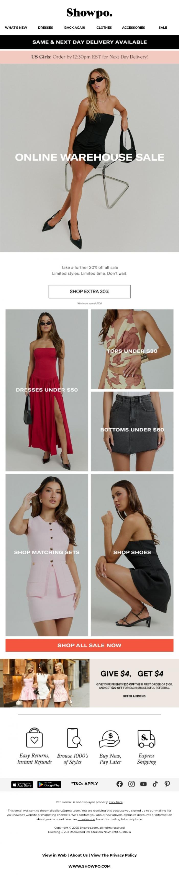 Email Design Inspiration from Showpo, Add to Cart: Dresses Under $50