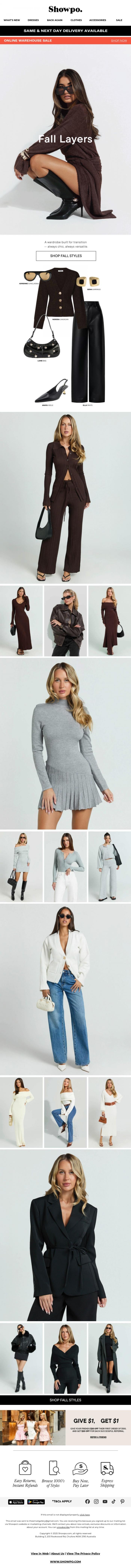 Email Design Inspiration from Showpo, Your Fall Wardrobe's Best Kept Secret