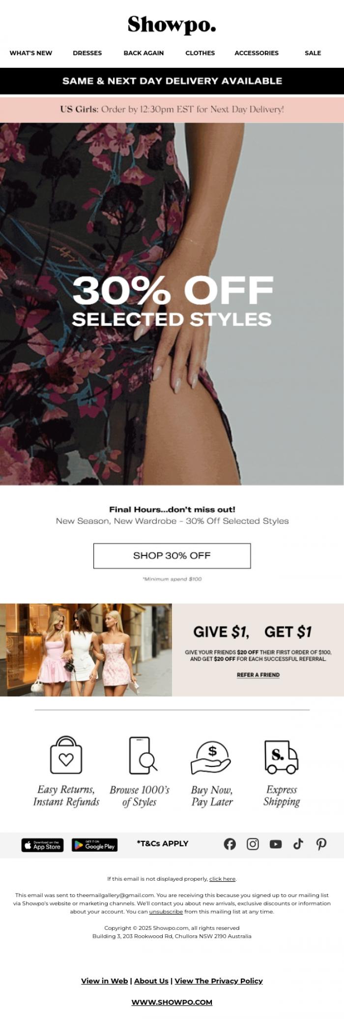 Email Design Inspiration from Showpo, Last Chance To Shop The Sale!