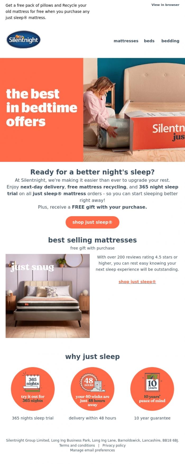 Email Design Inspiration from Silentnight, Say Goodbye to your old Mattress 👋